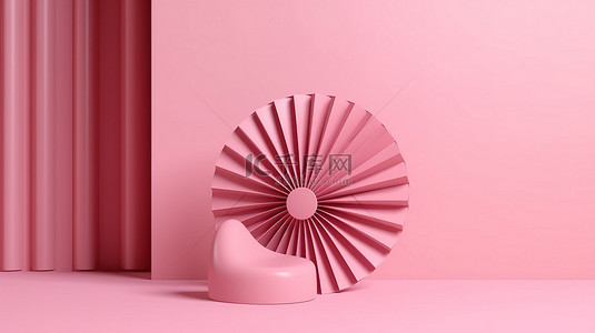 场景展台背景图片_3D 渲染柔和的粉红色扇形背景，带有人造粉红色圆圈，用于产品采样