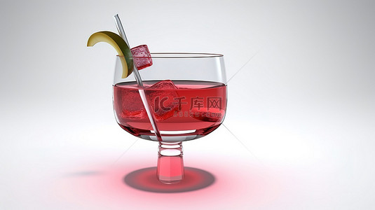禁止概念 3D 渲染鸡尾酒杯，白色背景上无饮酒标志