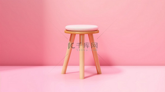 当代简约凳子的粉红色 3D 渲染
