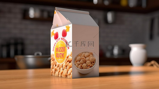 带有空白包装的麦片盒的 3D 渲染