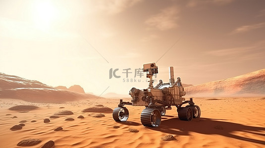 城市漫游背景图片_探索火星 漫游车运行中的 3D 插图