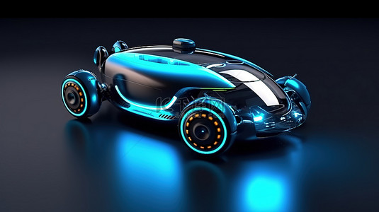 3D 渲染自动驾驶汽车概念，以机器人驾驶员为特色