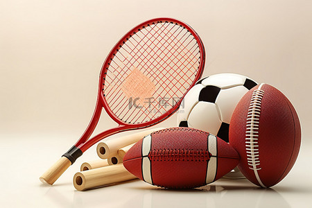 羽毛球蓝球背景图片_带有球头盔和网的运动器材