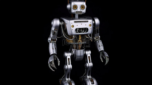 x 射线机器人锡玩具在黑色背景上的 3d 渲染