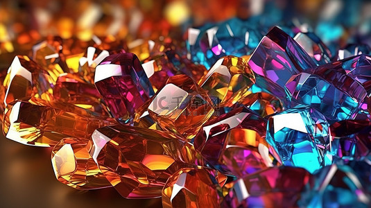 抽象水晶艺术创作过程的 3D 渲染描述
