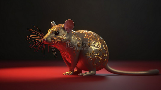中国新年庆祝活动 3D 渲染的老鼠符号