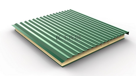 木框绿色波纹金属板的 3d 插图
