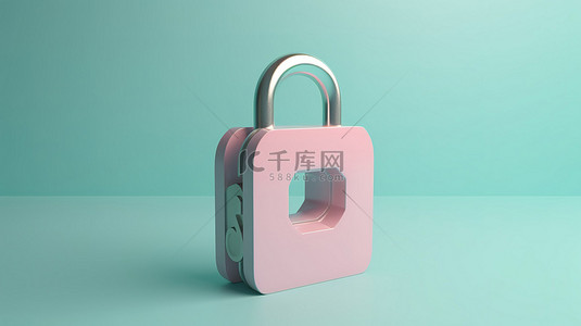 密码安全的背景图片_柔和背景下 3D 挂锁锁定图标的简约概念