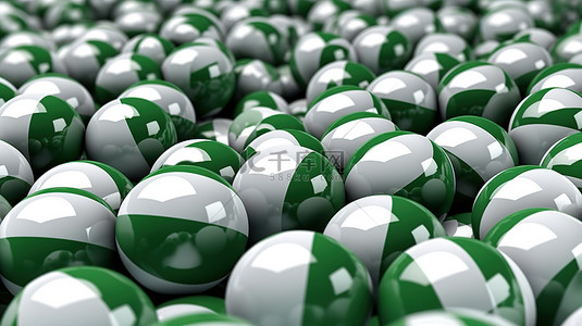 绿色和白色球形抽象背景的 3d 插图