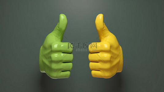 了解客户背景图片_拇指向上和拇指向下手势反映 3D 插图中的客户满意度调查概念