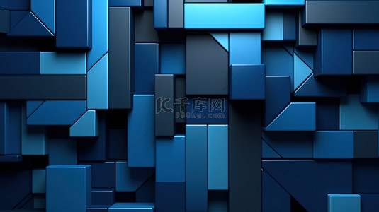 设计创作背景图片_蓝色几何抽象艺术封面设计和海报的 3D 图案融合