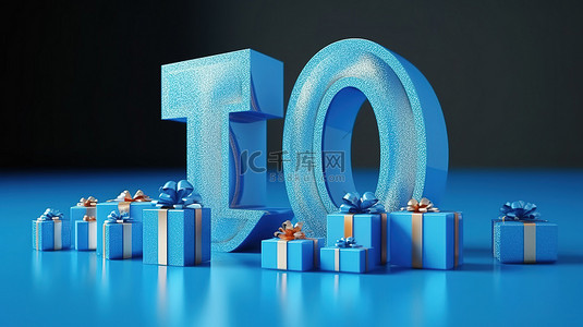 孔雀蓝色卡背景图片_蓝色生日 70 号的 3D 渲染与庆祝礼品盒