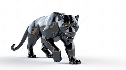 貓爪背景图片_光滑的黑豹与白色背景 3d 渲染隔离