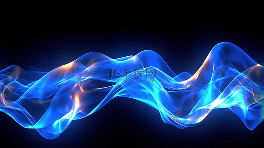 闪烁着光芒的未来蓝色能量波的数字 3D 渲染