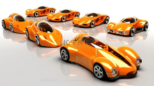 3D 插图中描绘的充满活力的橙色赛车套装