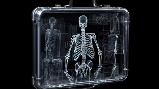 手提包黑色背景图片_X 射线公文包或手提箱的孤立黑色背景 3d 渲染