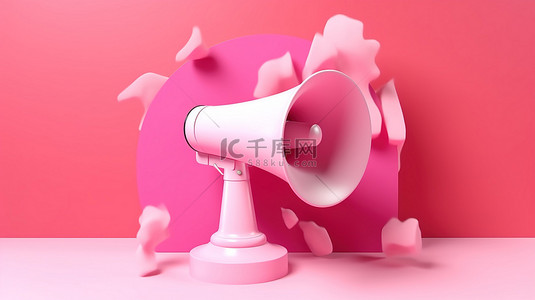 充满活力的粉红色背景上的 3D 渲染扩音器场景创建者