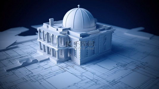 古典屋顶背景图片_古典房屋的蓝图，其剖面不完整，以 3D 渲染