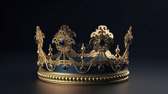 王子王冠背景图片_蓝色背景上豪华王子皇冠的 3D 渲染，代表胜利和成功，带有金色的触感