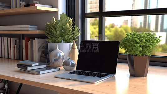 特写桌面背景图片_时尚的阁楼办公室，配有清晰的数字平板电脑空白屏幕模型，特写 3D 渲染