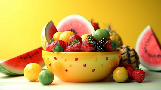美味的水果背景图片_美味的各种色彩缤纷的夏季水果，以令人惊叹的 3D 渲染捕捉到的西瓜柠檬和橙子的清爽混合