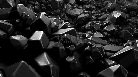 具体的背景图片_3d 呈现黑色背景上的抽象石头