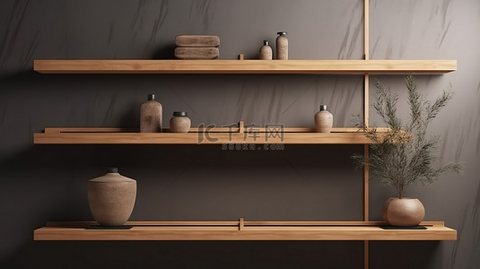 实物书房背景图片_简约日式木架子迷人的 3D 渲染
