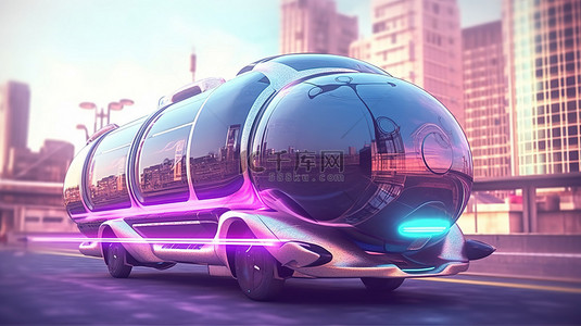 智慧未来科技背景图片_虚拟宇宙城市未来运输车辆的 3D 渲染