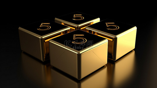 光滑黑盒上闪亮的 3D 金色 5% 渲染