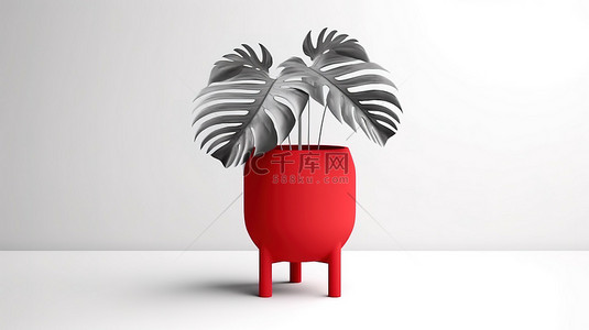单腿背景图片_红色单色室内植物在单腿盆大胆的 3d 图标
