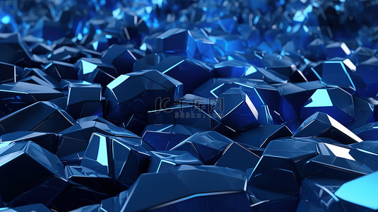 3D 渲染中具有抽象线条的未来派低聚蓝色表面