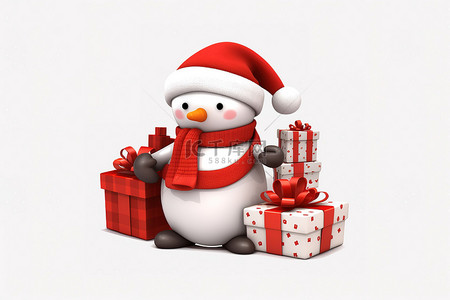 下载png背景图片_穿着节日毛衣携带礼物的卡通雪人免费PNG下载 465x485
