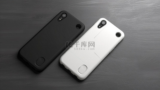 空白手机壳背景图片_时尚黑白手机壳的单色 3D 渲染