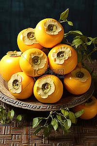 柠檬和菠萝 柿子 精选热带水果