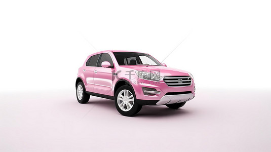 白色背景中型城市 SUV 的 3D 渲染，粉红色，非常适合家庭使用
