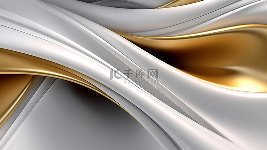 3d 渲染现代背景与扭曲的白色和金色线条