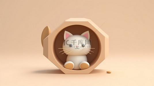 简约漫背景图片_可爱的简约猫玩具 3D 渲染