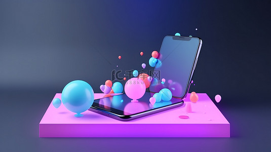 高级 PSD 插图 3D 气泡聊天从讲台上的电话屏幕上弹出，并带有消息对话
