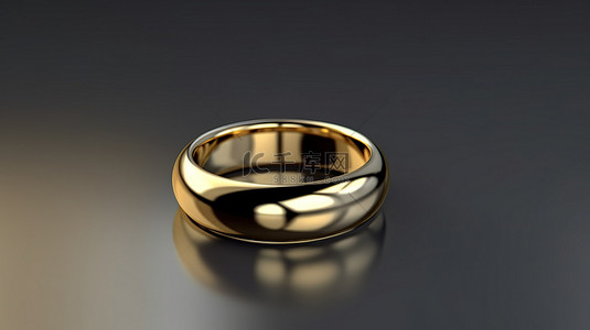 灰色背景上的 3D 渲染金婚戒
