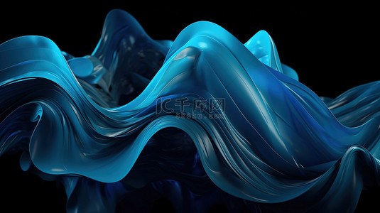 扭曲的蓝色波浪图案的动态 3D 渲染，带有闪烁的运动曲线