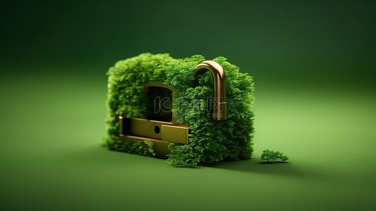 森林与背景图片_绿色森林形状的锁隔离代表环境日与 3d 绿色符号