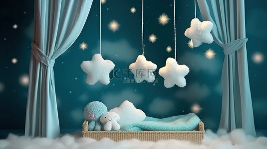 婚纱照棉花背景图片_异想天开的 3D 星星和棉花云悬挂装饰，打造舒适的儿童房