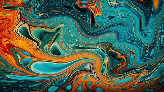色彩缤纷的水纹理的充满活力的 3D 插图混乱和抽象的流行艺术设计完美的夏季背景