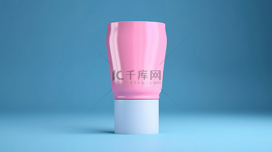 洗面奶背景图片_蓝色背景 3d 渲染上的双色调风格粉色化妆品霜管