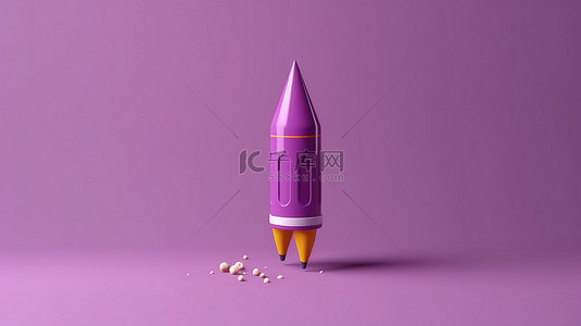 创意学习背景图片_在紫色背景上发射铅笔火箭在线教育概念的简约设计3D 渲染