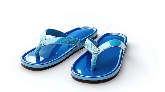 夏天拖鞋背景图片_白色背景与蓝色拖鞋凉鞋的 3D 渲染