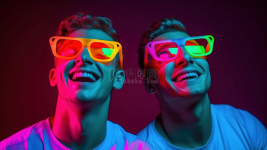 帅哥证件照背景图片_肖像中戴着 3D 眼镜表情愉悦的两个年轻人