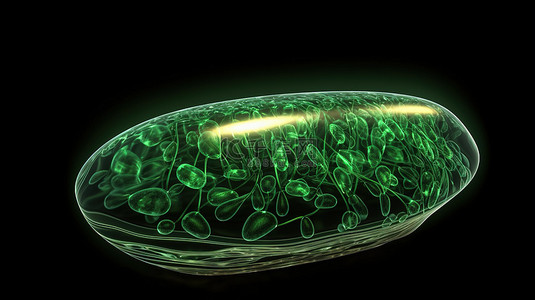 觀賞魚背景图片_3d 中的叶绿体细胞器在黑色背景上渲染，有文本空间