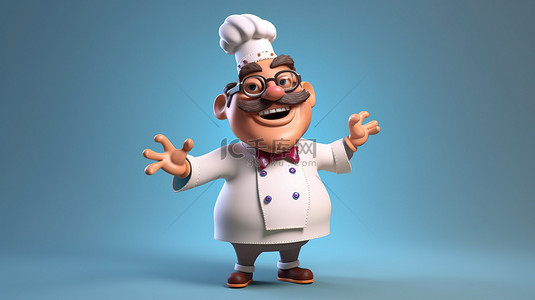 烹饪专业背景图片_欢快的 3D 厨师角色享受烹饪过程