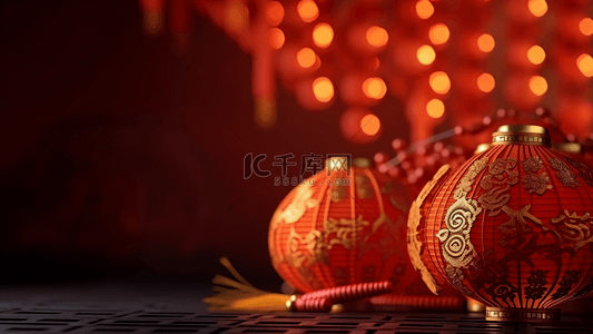 红色灯笼金色花纹中国风格节日广告背景